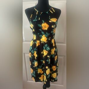 VENUS Black & Yellow Floral Summer Strappy Sundress Size Small